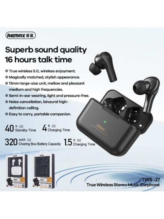 REMAX TWS-27 True Wireless Stereo Music Earphone Black