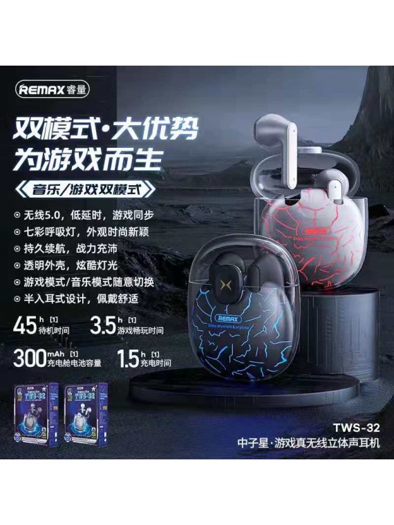 REMAX TWS-32 Neutron Star True Wireless Gaming Earbuds 300mAh Silver