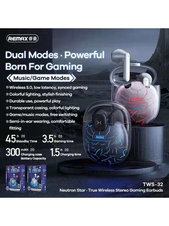REMAX TWS-32 Neutron Star True Wireless Gaming Earbuds 300mAh Silver