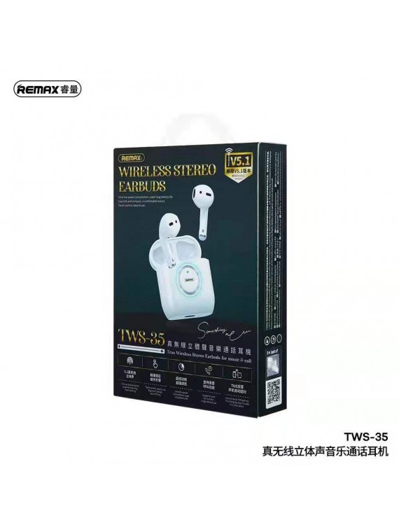 REMAX TWS-35 Wireless Stereo Earbuds for Music & Calls White