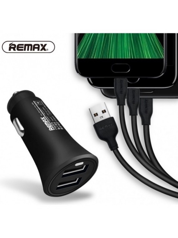 REMAX RCC217 Car Charger Set with 3 in 1 Cable 2.4A Black