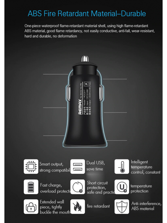 REMAX RCC217 Car Charger Set with 3 in 1 Cable 2.4A Black