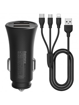 REMAX RCC217 Car Charger Set with 3 in 1 Cable 2.4A Black
