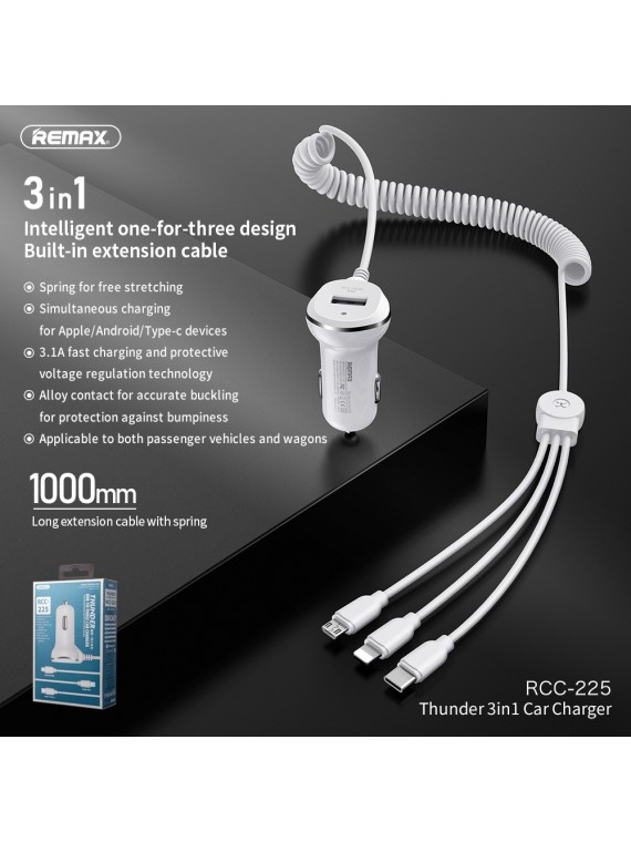REMAX RCC225 One to Three Car Charger White