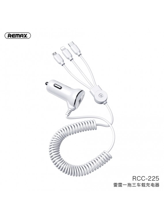 REMAX RCC225 One to Three Car Charger White