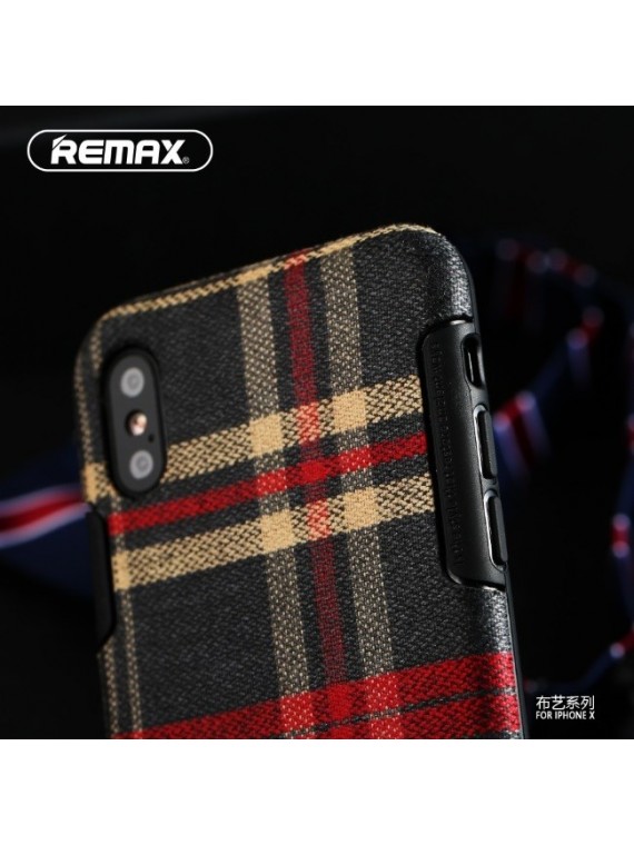 REMAX RM-1648 Fabric Series  Phone Case For IPhone X Red grid