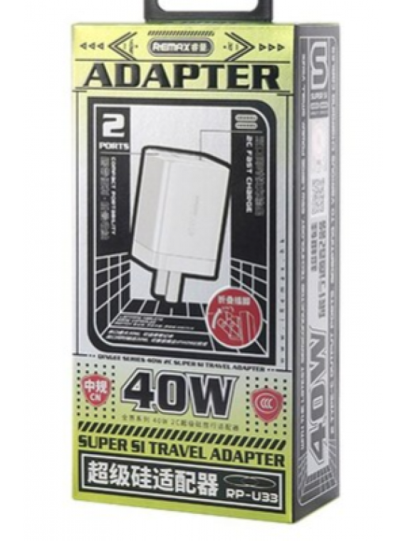 REMAX New RP-U33 Qingee series 40W 2C Super Si Travel Adapter White