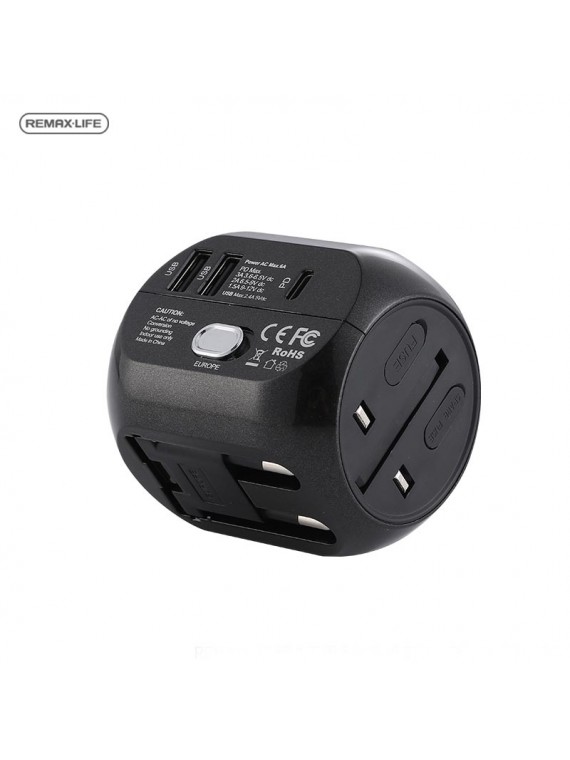 REMAXLIFE RL-EP08 International Travel Adapter (USB 2.0+ PD) Black