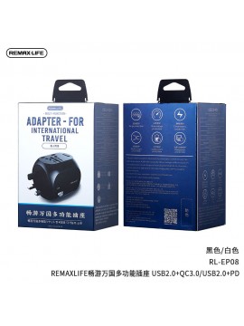REMAXLIFE RL-EP08 International Travel Adapter (USB 2.0+ PD) Black