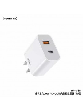 REMAX RP-U68 Surie Series 20W PD+QC Fast Charger (1C 1A) US White