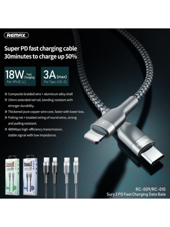 REMAX RC-009(C-L) Sury 2 Series PD Fast Charging Cable Black