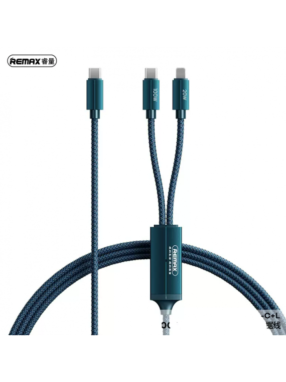 REMAX RC-093t Kerolla Series 100w Aluminum Fast Charging Data Cable (typec - typec+Lighting) Blue
