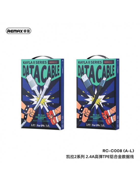 REMAX New RC-C008 Kayla II Series 2.4A Elastic TPE Aluminum Data Cable A-L White