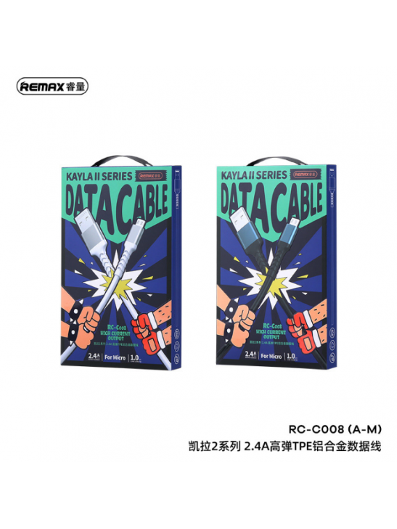 REMAX New RC-C008 Kayla II Series 2.4A Elastic TPE Aluminum Data Cable A-M Black