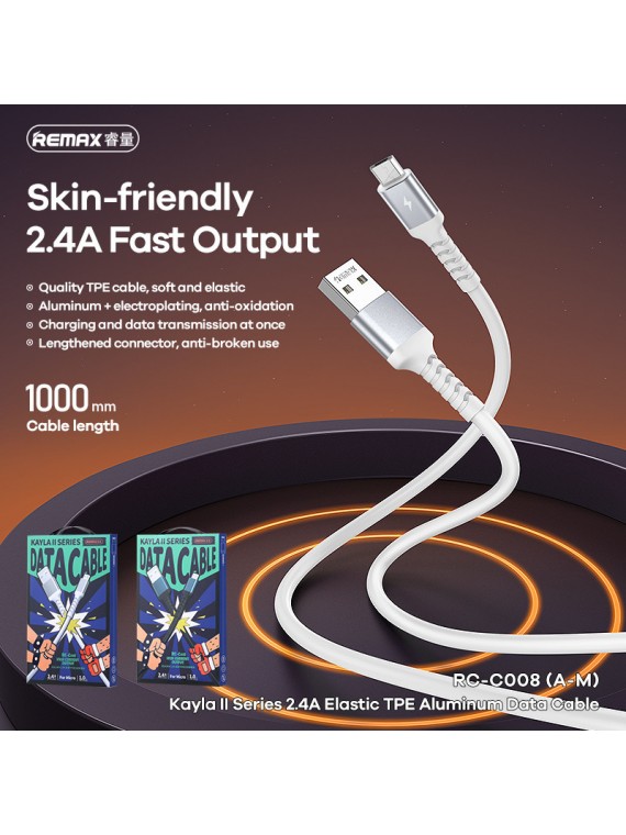 REMAX New RC-C008 Kayla II Series 2.4A Elastic TPE Aluminum Data Cable A-M Black