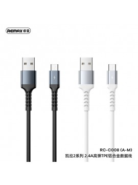REMAX New RC-C008 Kayla II Series 2.4A Elastic TPE Aluminum Data Cable A-M Black