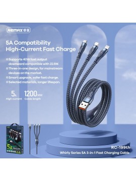 REMAX RC-199th Whirly Series 5A 3-in-1 fast charging cable blue