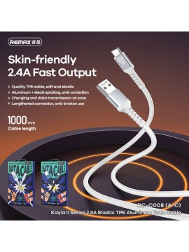 REMAX New RC-C008 Kayla II Series 2.4A Elastic TPE Aluminum Data Cable A-C Black