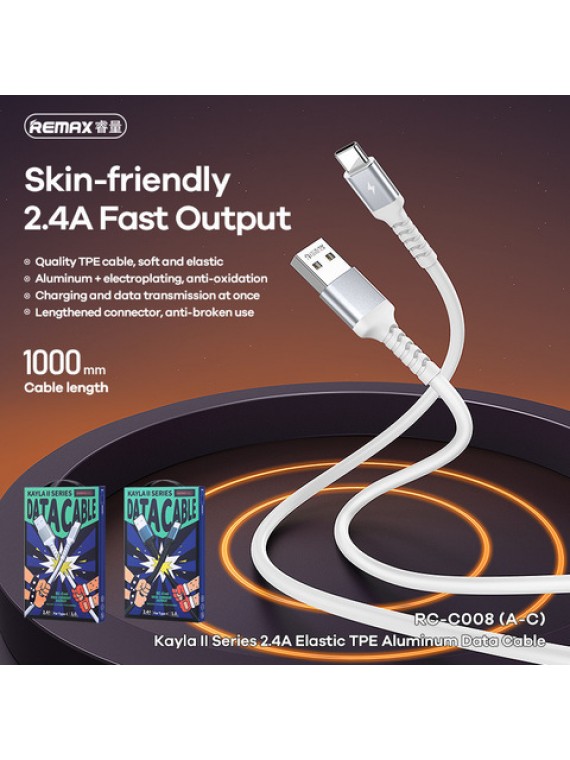REMAX New RC-C008 Kayla II Series 2.4A Elastic TPE Aluminum Data Cable A-C White