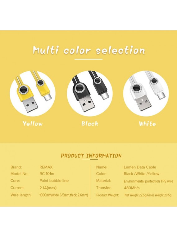 REMAX RC-101m Lemen Data Cable For Micro Yellow