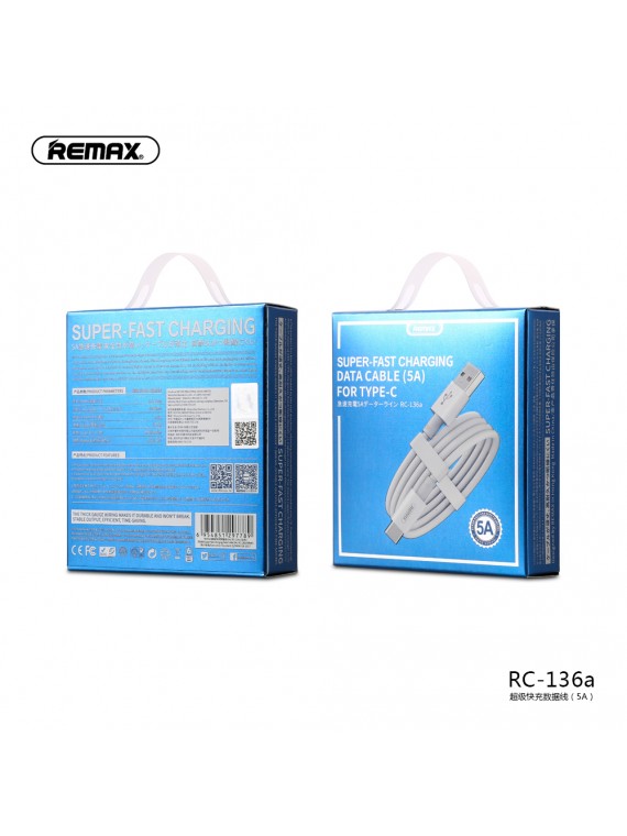 REMAX RC-136a Super-Fast Charging Data Cable (5A) For Type-C White