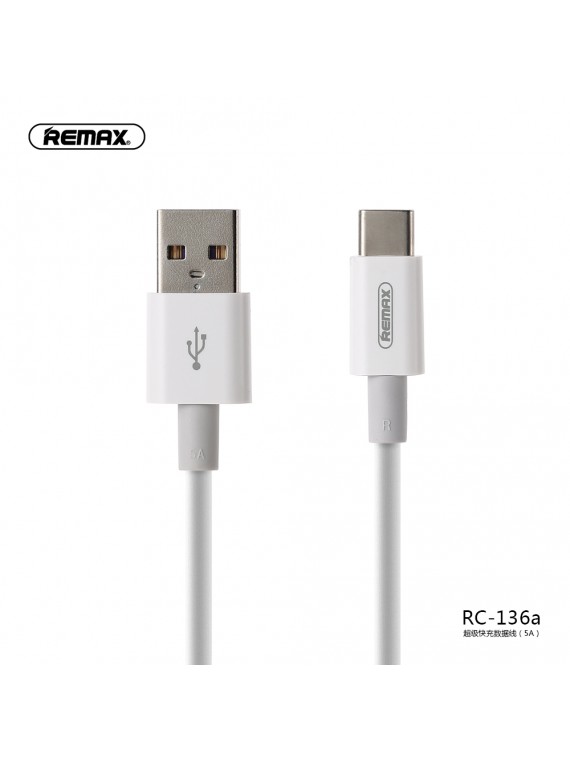 REMAX RC-136a Super-Fast Charging Data Cable (5A) For Type-C White