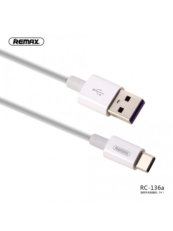 REMAX RC-136a Super-Fast Charging Data Cable (5A) For Type-C White