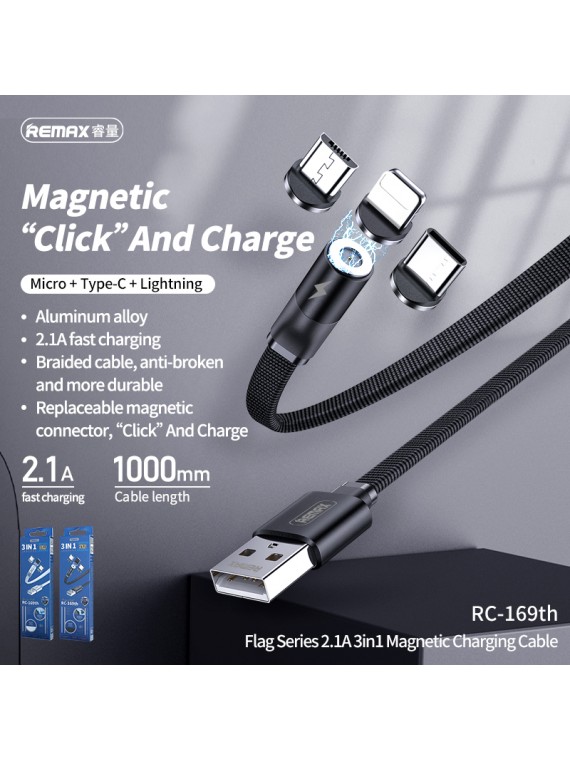REMAX RC-169th Flag Series 2.1A 3 in 1 Magnetic Charging Cable White