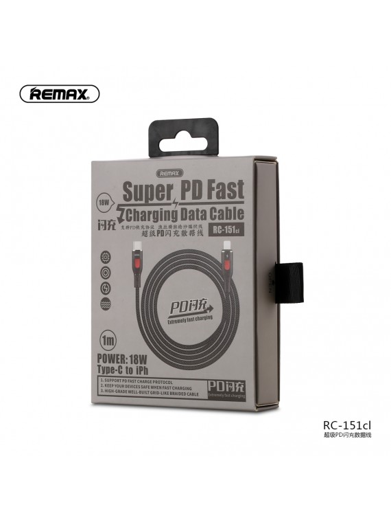 REMAX RC-151cl PD Fast Charging Type-C To Lightning Data Cable Black