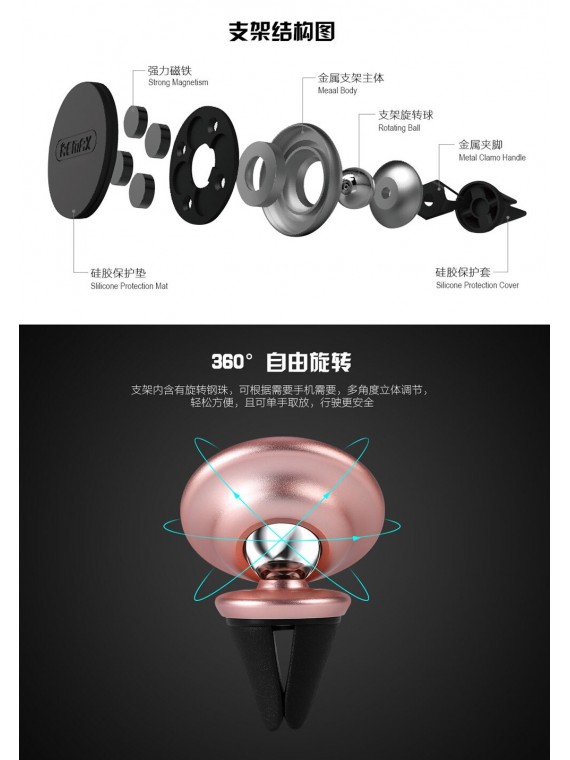REMAX RM-C28 Air Vent Metal Holder RoseGold