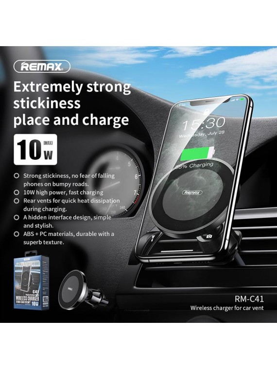 REMAX RM-C41 Holder w/Wireless Charger Black