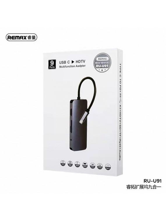 REMAX RU-U91 Retor Series 9-in-1 Docking Station Grey