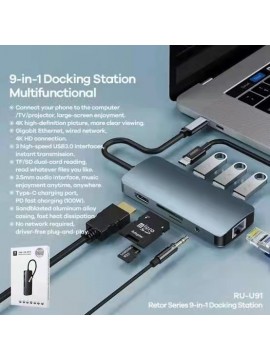 REMAX RU-U91 Retor Series 9-in-1 Docking Station Grey