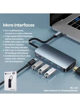 REMAX RU-U5 Retor Series 5-in-1 Docking Station Grey