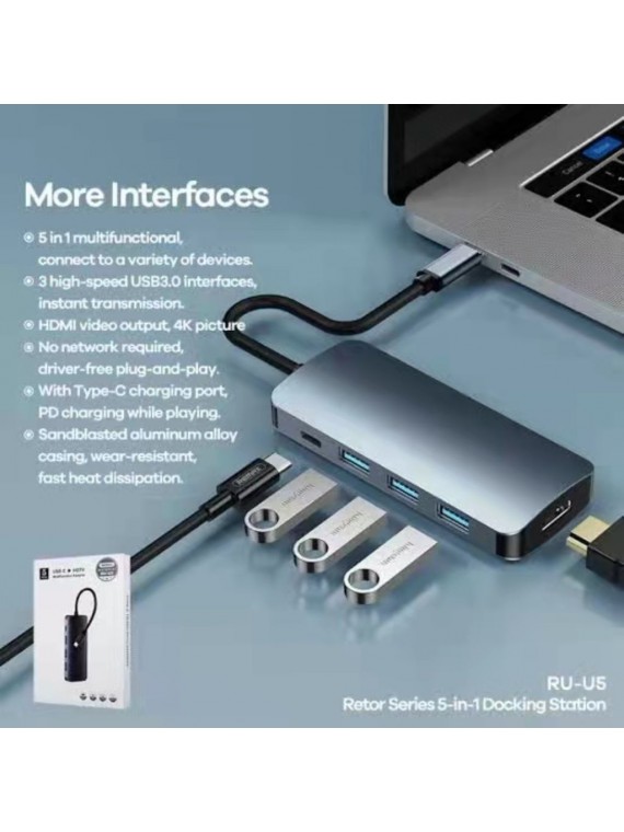 REMAX RU-U5 Retor Series 5-in-1 Docking Station Grey