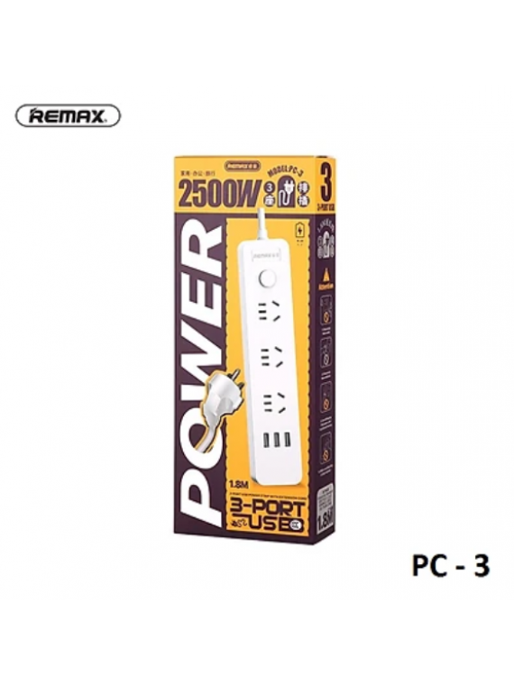 REMAX NEW PC-3 USB Power Strip with Extension Cord 3-Port 1.8M CN