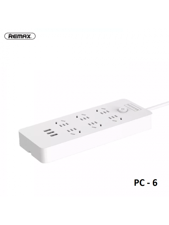 REMAX NEW PC-6 USB Power Strip with Extension Cord 6-Port 1.8M CN White