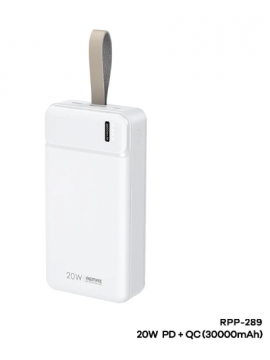 REMAX New RPP-289 Pure Series 20W PD+QC Multi Compatible Fast Charging Power Bank 30000Mah White