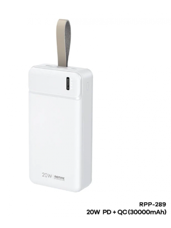 REMAX New RPP-289 Pure Series 20W PD+QC Multi Compatible Fast Charging Power Bank 30000Mah White