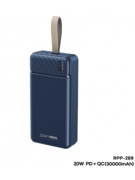 REMAX New RPP-289 Pure Series 20W PD+QC Multi Compatible Fast Charging Power Bank 30000Mah Blue