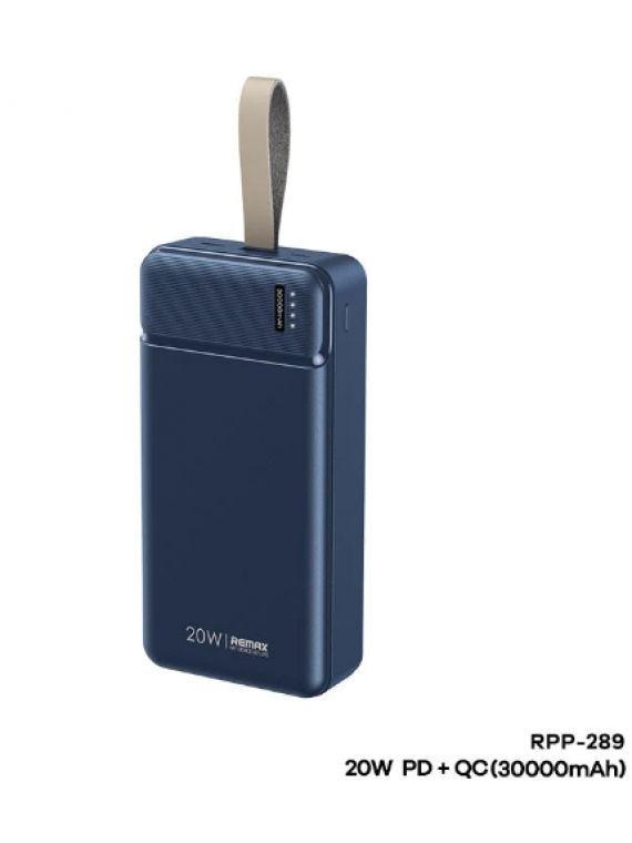 REMAX New RPP-289 Pure Series 20W PD+QC Multi Compatible Fast Charging Power Bank 30000Mah Blue