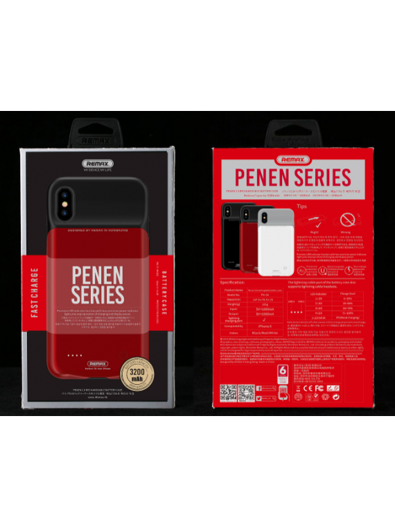 REMAX PN-04 Penen Series 2.0 Rechargeable Battery Case For IPhone X 3200mAh Red