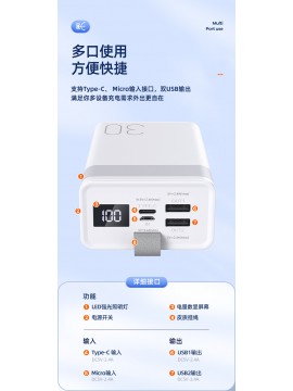 REMAX RPP-10 NEW Chinen Series Power Bank Light 30000mAh White