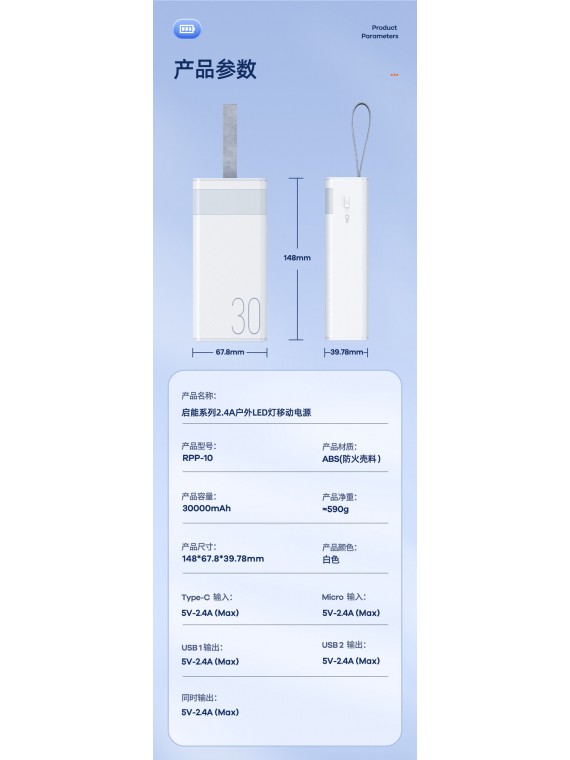 REMAX RPP-10 NEW Chinen Series Power Bank Light 30000mAh White