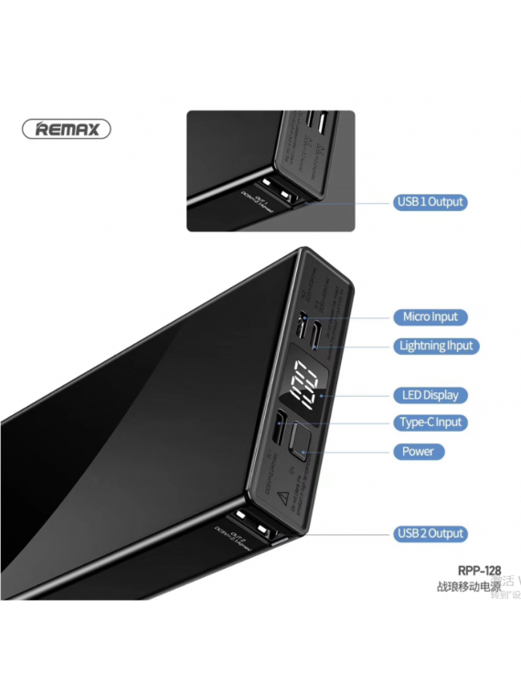 REMAX RPP-128 Janlon Series 20000mAh 2USB Power Bank Black