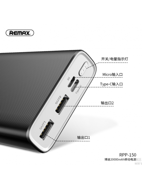 REMAX RPP-149 Bodi Series 2USB Power Bank 10000mAH white