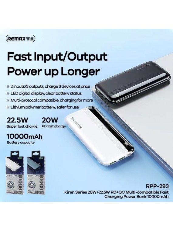 REMAX RPP-293 Kinen Series Power Bank 20W+ 22.5W PD 10000mAh Black