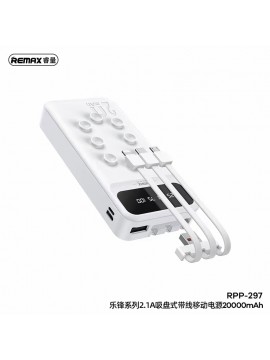 REMAX RPP-297 Lefen Series 2.1A Cable Power Bank w/ Suction Cups 20000mAh White