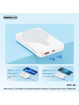 REMAX New RPP-85 Miles Series 22.5W Multi-Compatible Magnetic Wireless Charging Power Bank 10000mAh White