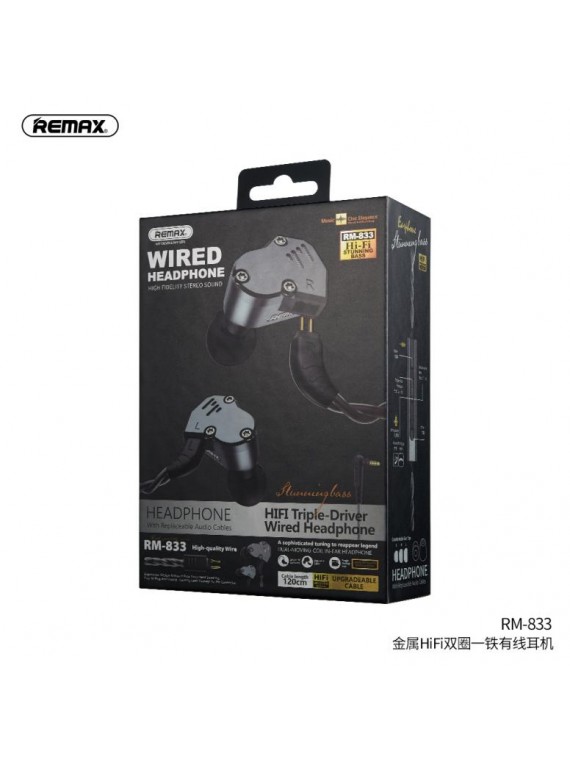 REMAX RM-833 HIFI Trple-Driver Wired Headphone Black
